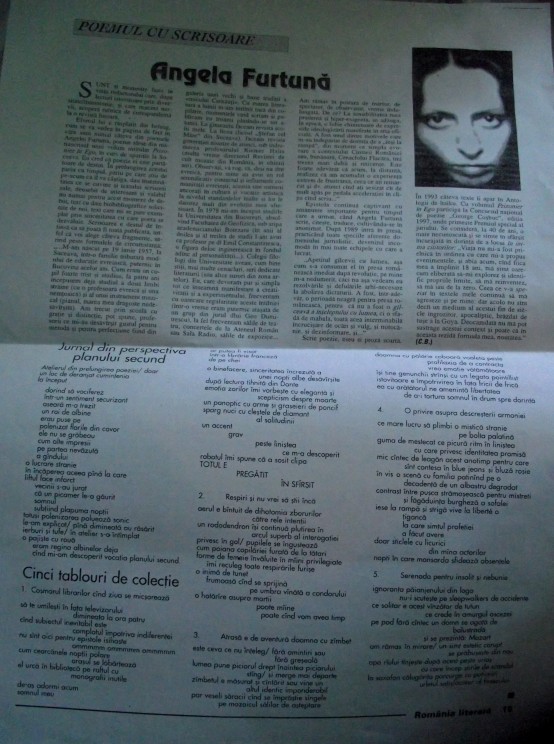 3. Angela Furtuna Debut Pagina Poemul cu Scrisoare Romania literara Nr. 46 din 1997   B
